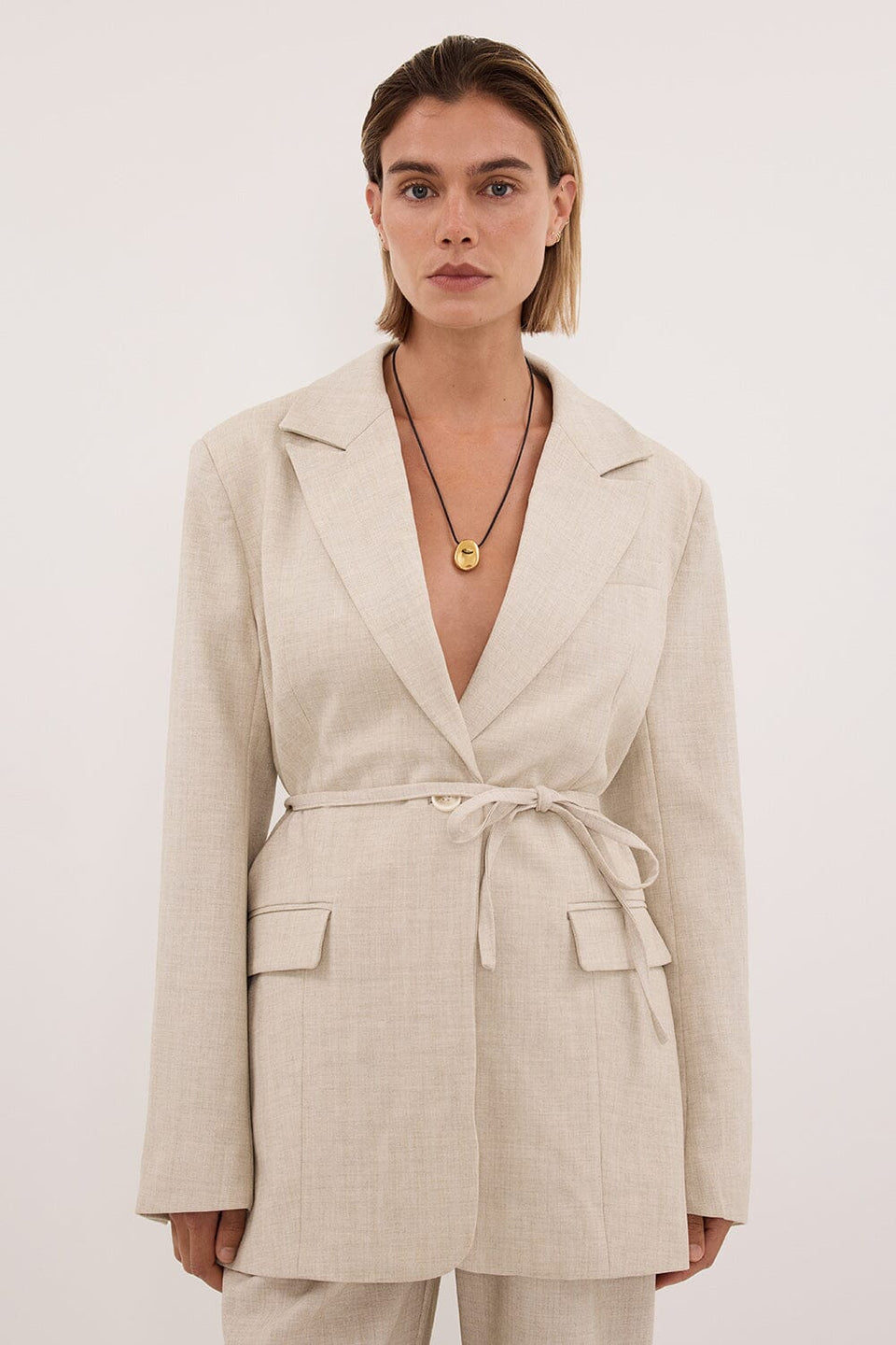 CYRUS NATURAL OVERSIZED TIE WAIST BLAZER