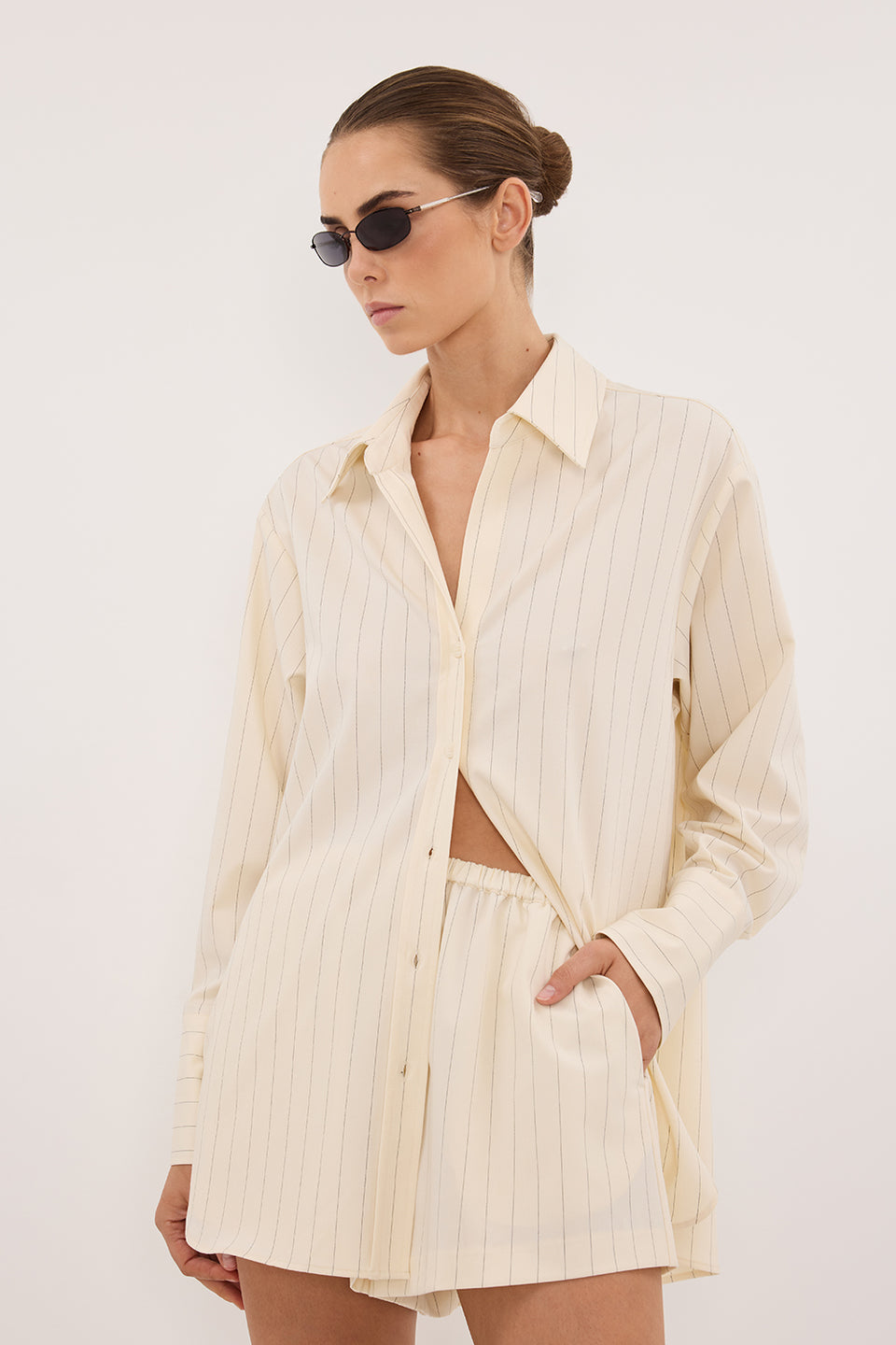 SIAN CREAM PINSTRIPE LONG SLEEVE SHIRT