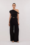 RIO WASHED BLACK DRAPED TWIST KNIT TOP