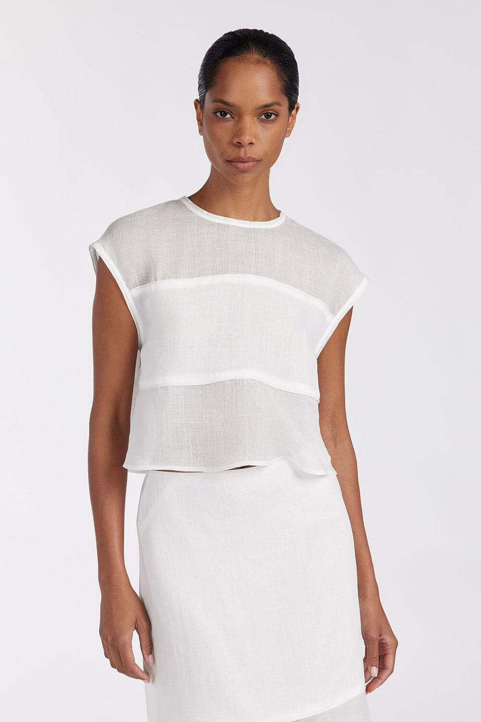 KAI WHITE RAMIE PANELLED TOP Clothing DISSH Boutiques