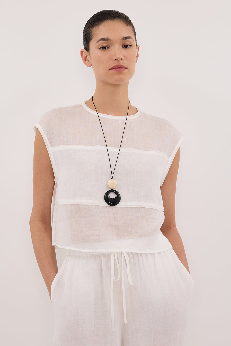KAI WHITE RAMIE PANELLED TOP Clothing DISSH Boutiques