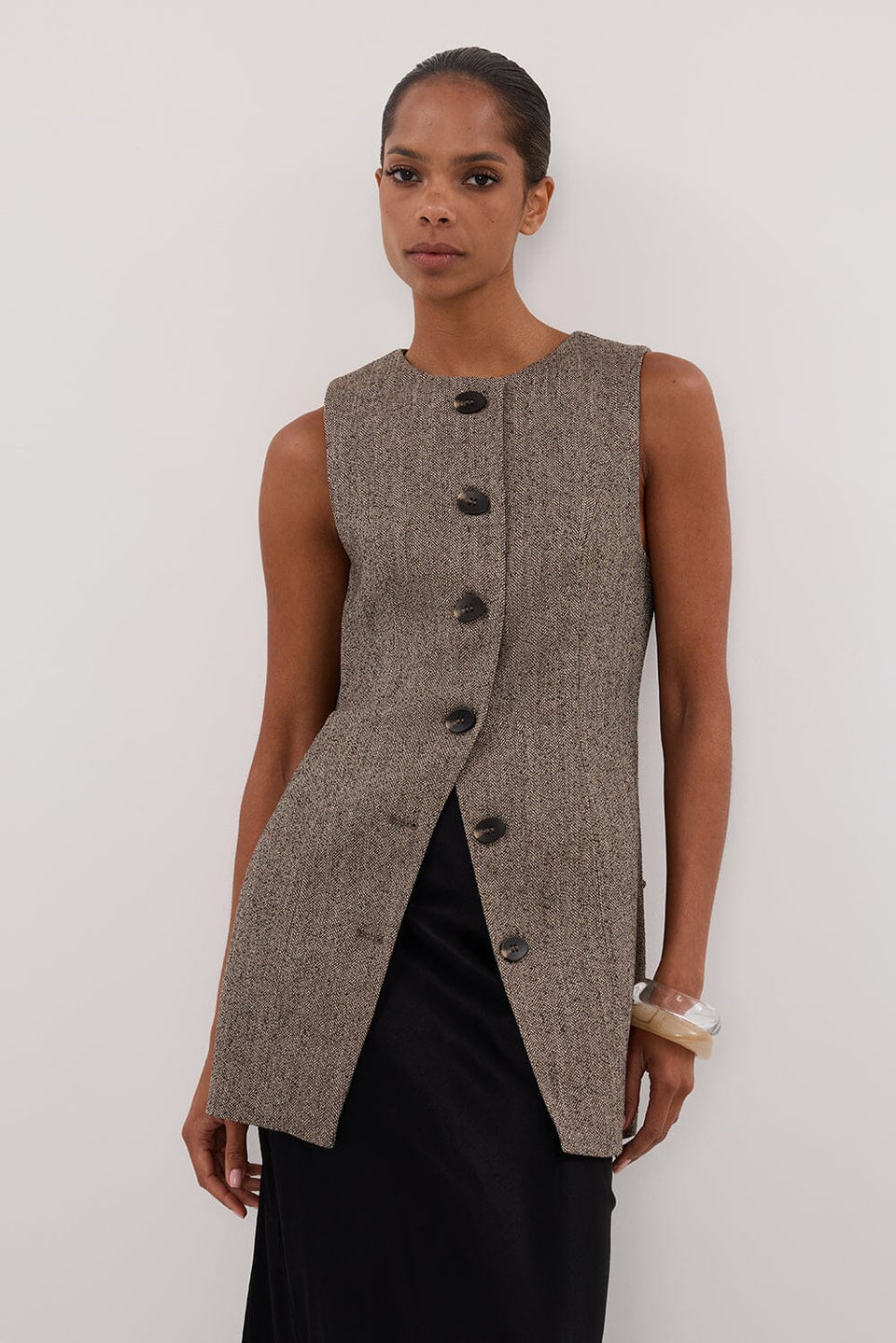 FRANKIE CHOC TWEED TUNIC VEST Clothing DISSH Boutiques