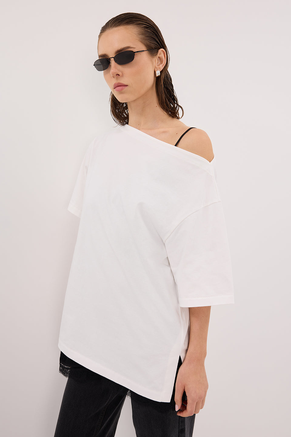 ESME WHITE ASYM BOAT NECK TEE Clothing DISSH Boutiques