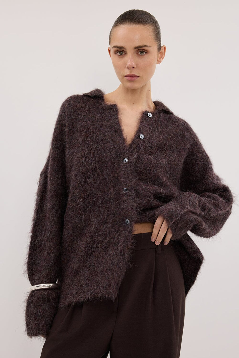 SALMA WINE POLO NECK KNIT CARDIGAN Clothing DISSH Boutiques