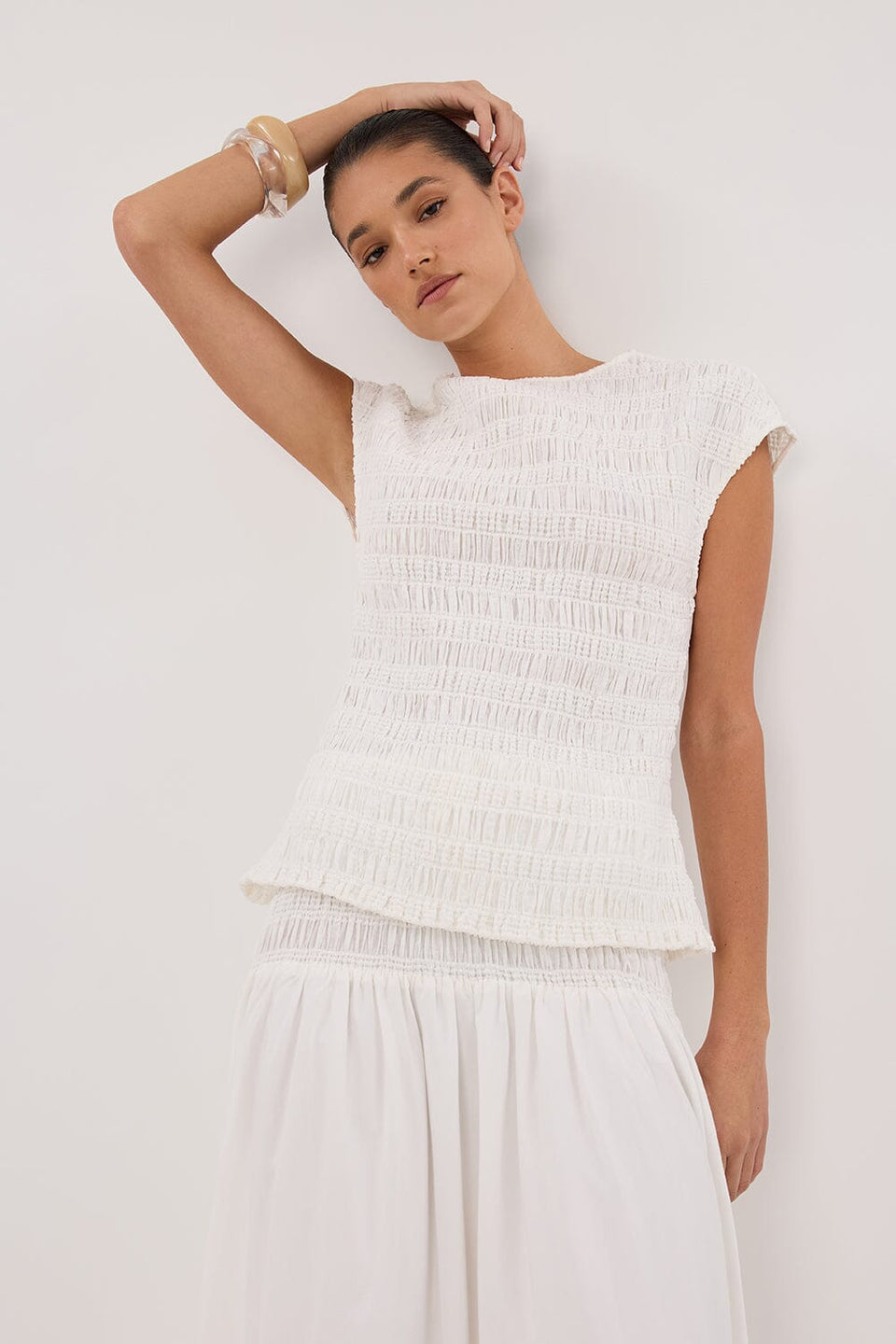 SIERRA WHITE TEXTURED TOP Clothing DISSH Boutiques