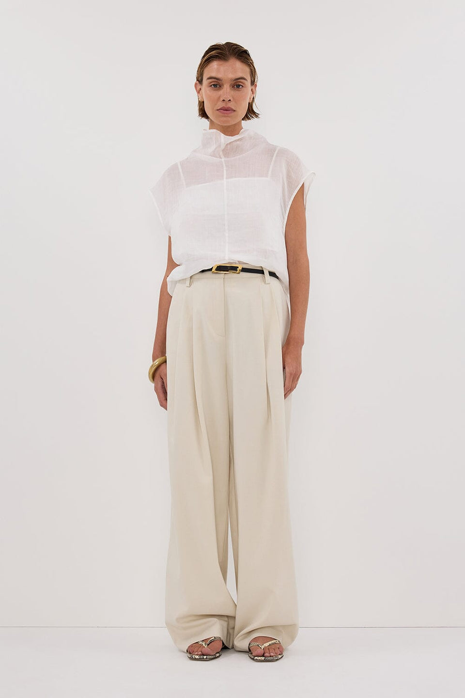 CARMEL WHITE RAMIE FUNNEL NECK TOP Clothing DISSH Boutiques