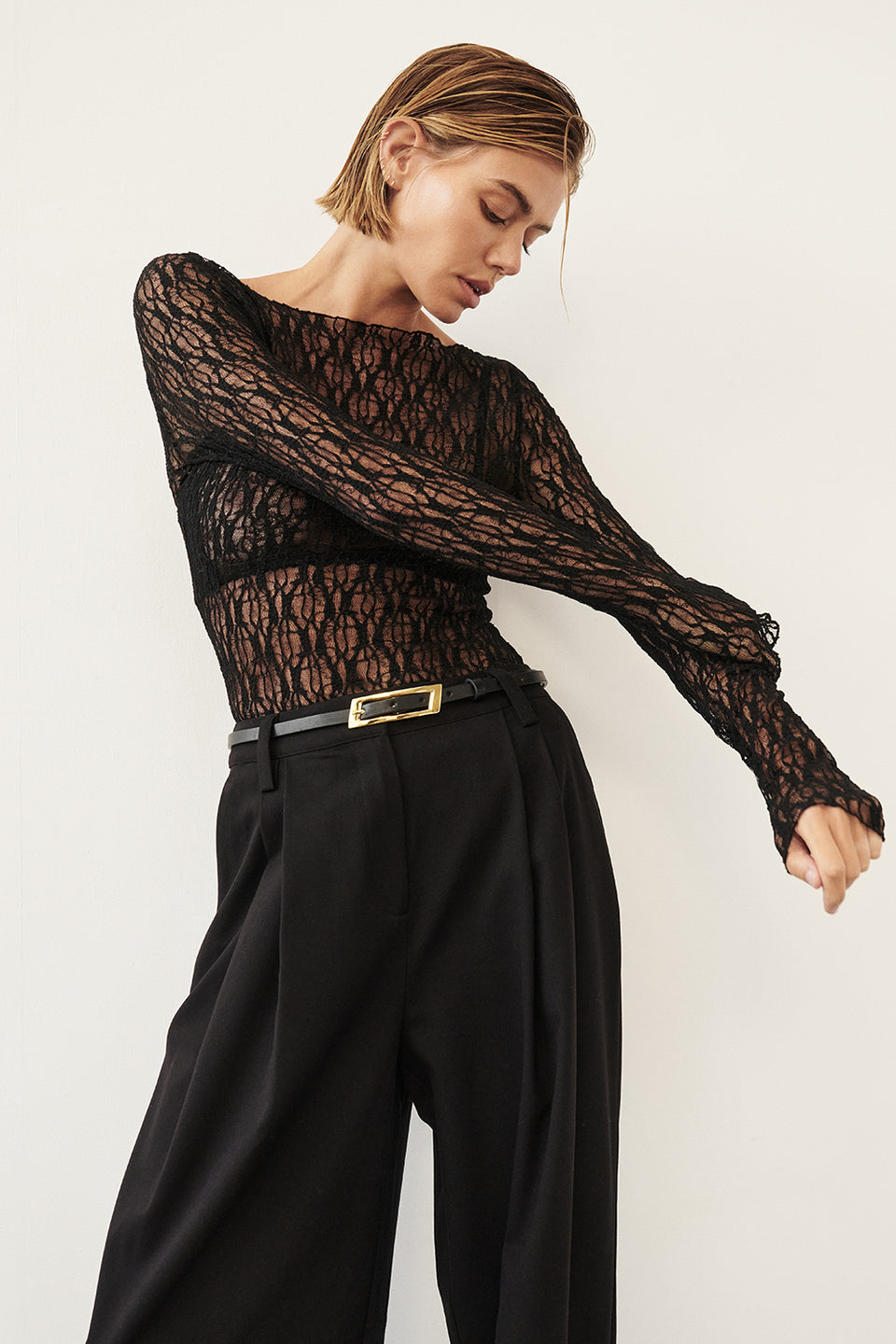 LIZZIE BLACK LACE LONG SLEEVE TOP Clothing DISSH Boutiques