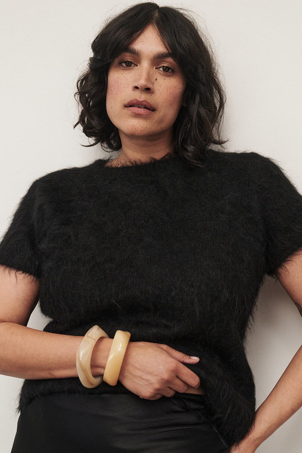 SALMA BLACK CAP SLEEVE KNIT TOP Clothing DISSH Boutiques