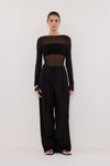 MAE BLACK MESH SPOT LONG SLEEVE TOP