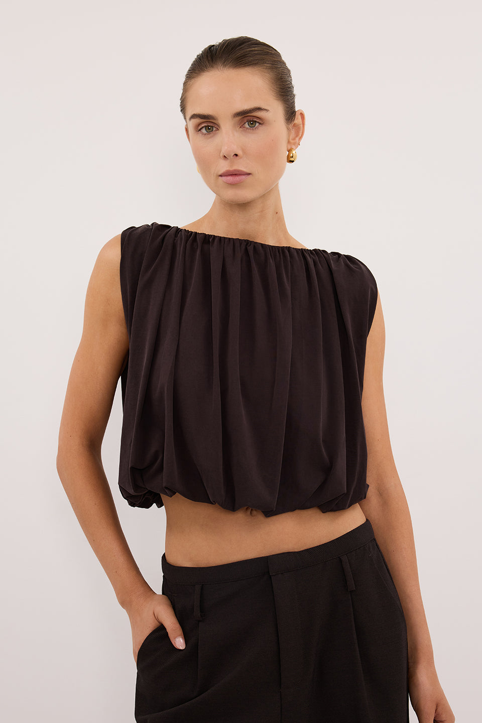 AVA BURNT CHOC SLEEVELESS MODAL BLEND TOP