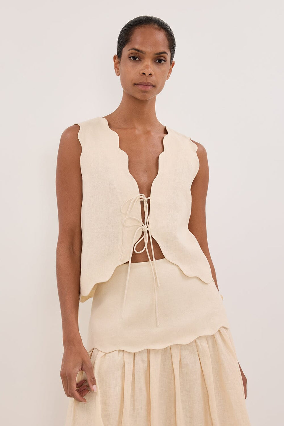 LELA SANDSTONE SLEEVELESS LINEN VEST TOP - PRE ORDER Clothing DISSH Boutiques
