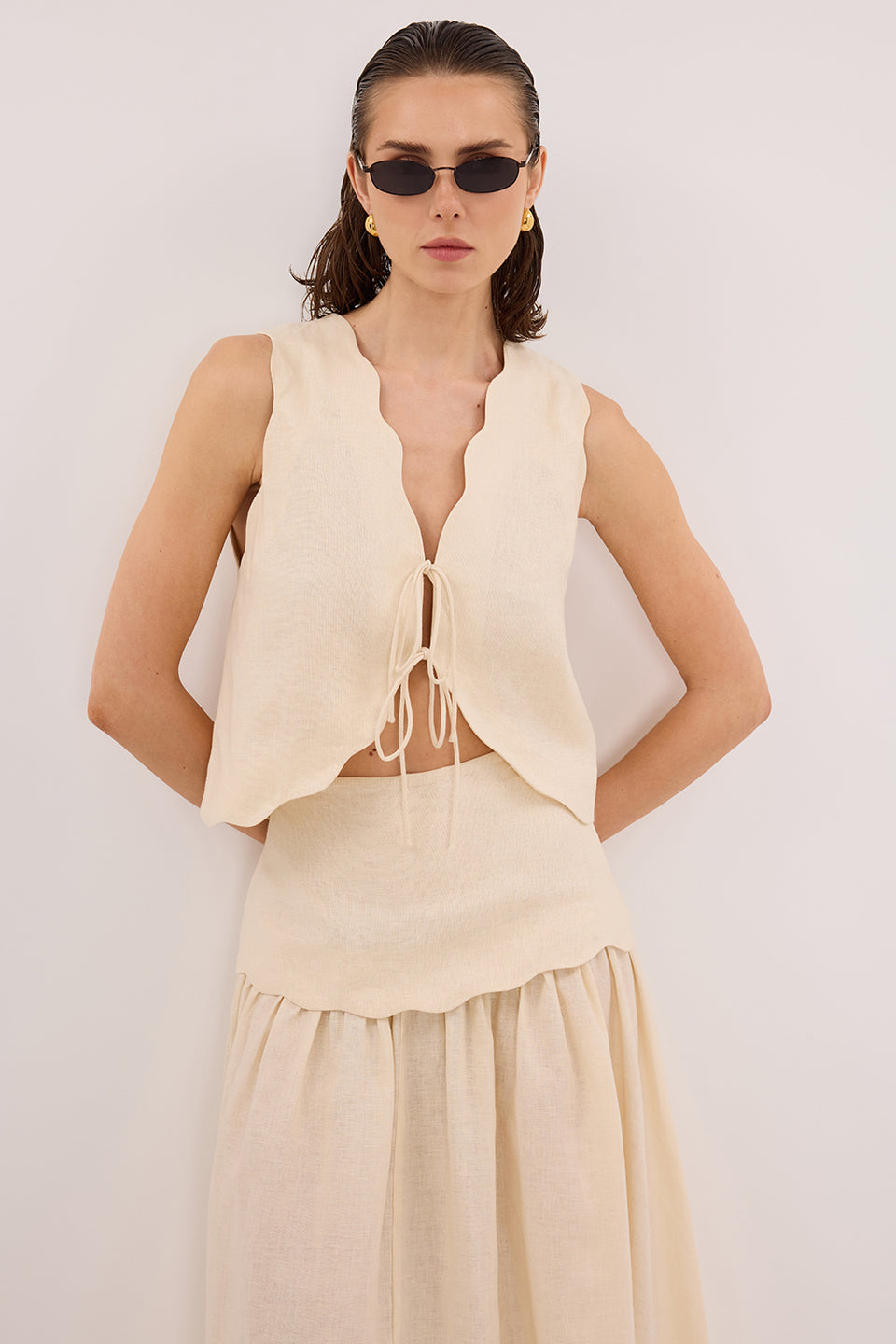 LELA SANDSTONE SLEEVELESS LINEN VEST TOP - PRE ORDER Clothing DISSH Boutiques
