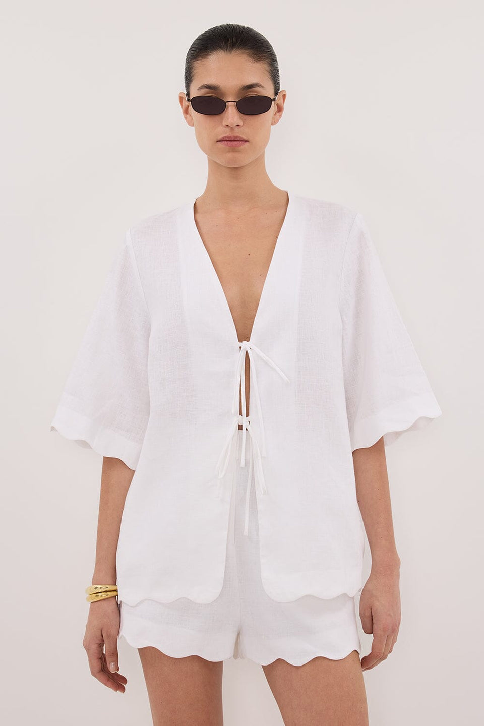 LELA WHITE SHORT SLEEVE LINEN SHIRT Clothing DISSH Boutiques