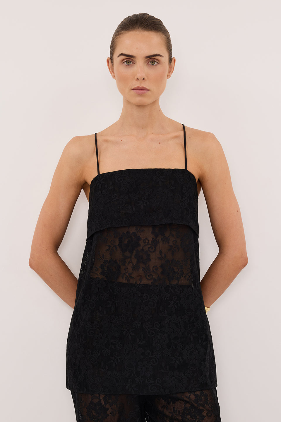 ANYA BLACK LACE WATERFALL TOP