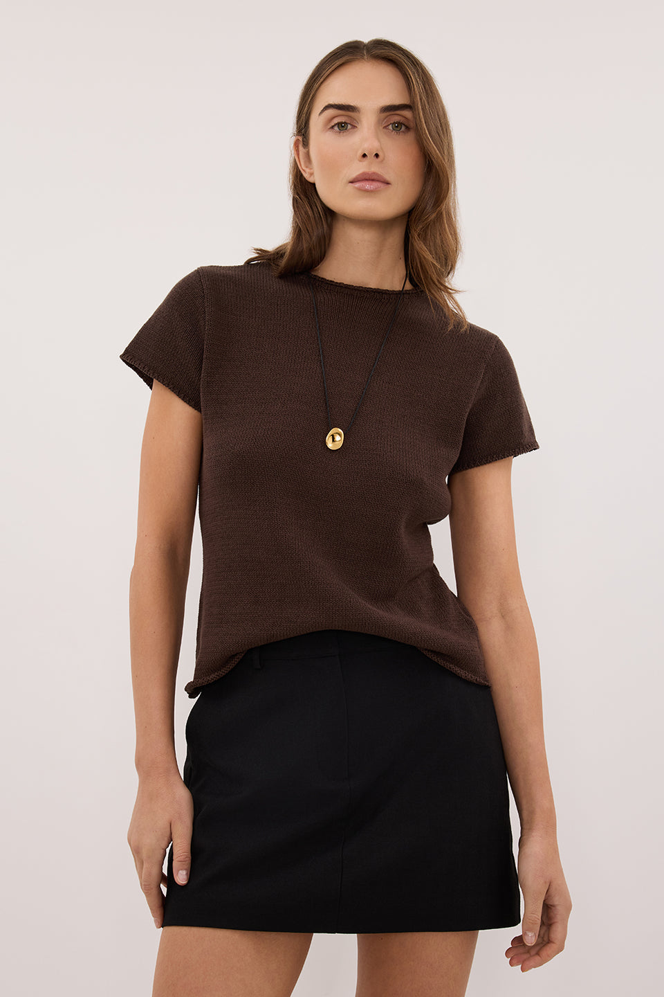ORIA BURNT CHOC COTTON BABY TEE Clothing DISSH Boutiques