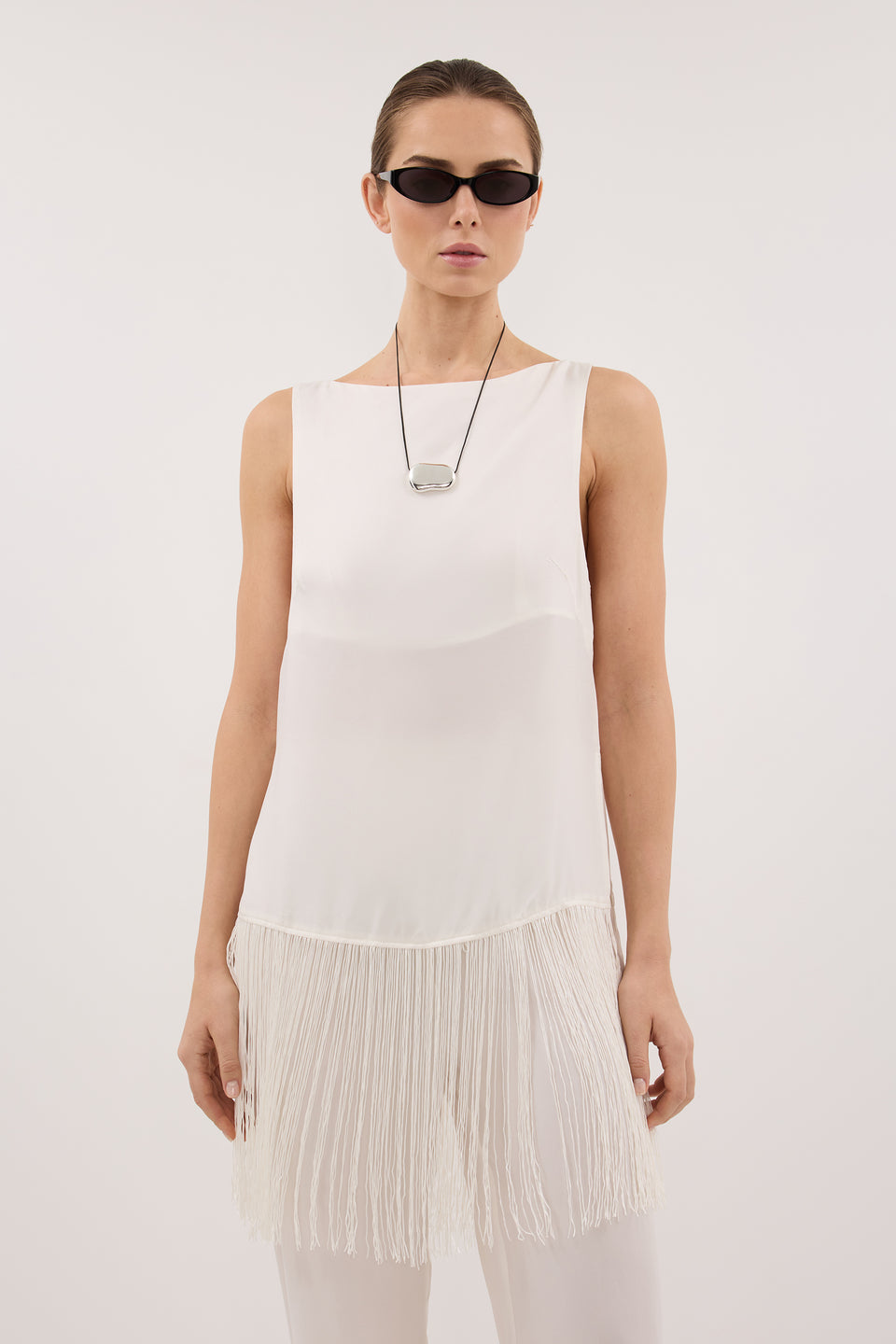 FIORA WHITE CUPRO FRINGE TOP