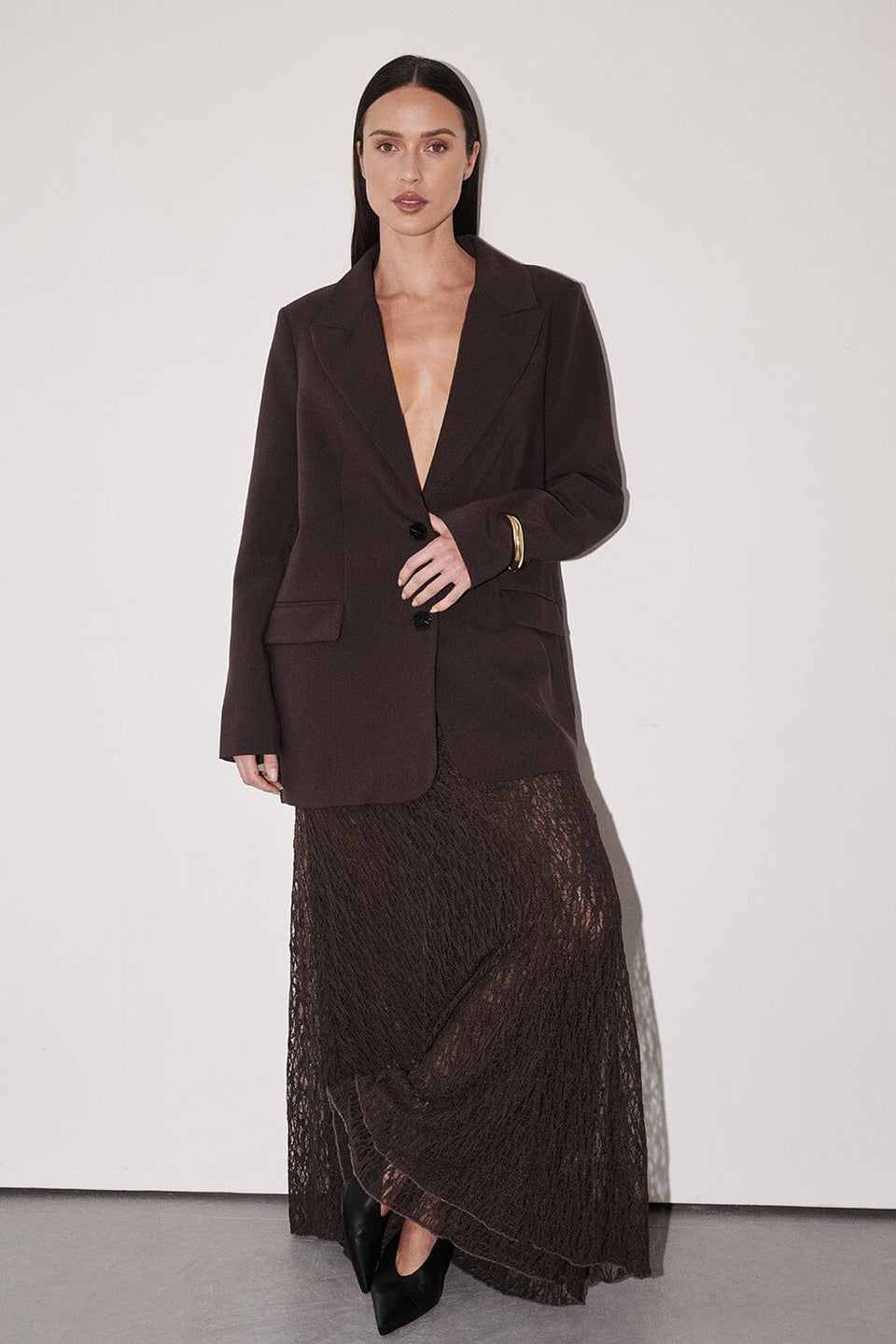 LIZZIE DARK CHOC LAYERED LACE SKIRT Clothing DISSH Boutiques