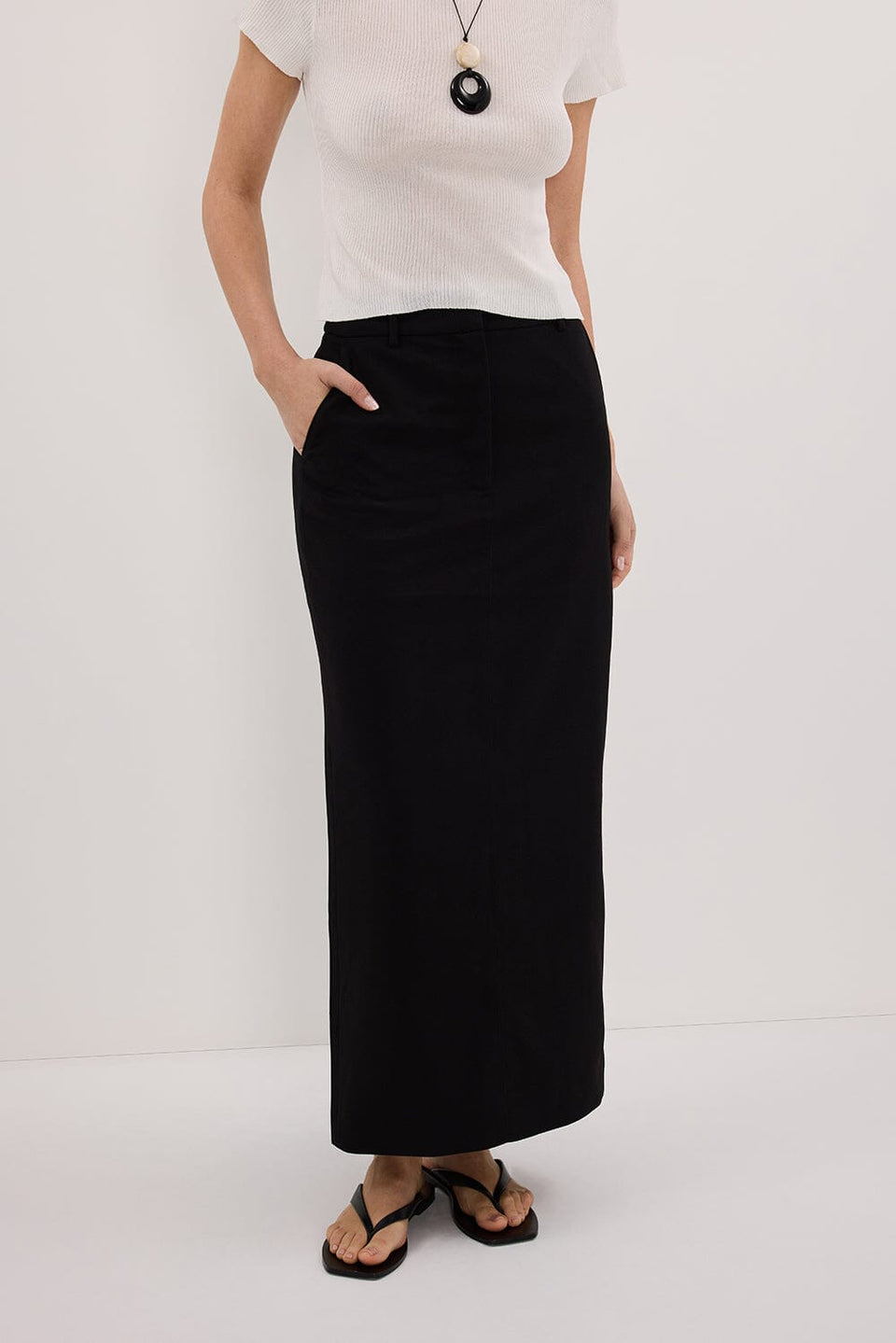 LIZA BLACK TAILORED MIDI SKIRT Clothing DISSH Boutiques
