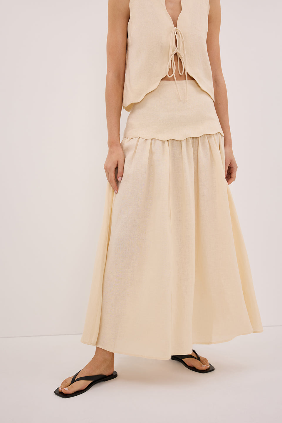 LELA SANDSTONE LINEN MIDI SKIRT - PRE ORDER Clothing DISSH Boutiques