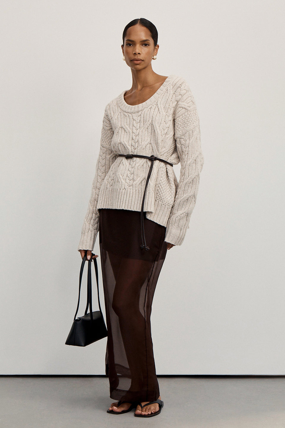 SIAN DARK CHOC SILK ORGANZA MIDI SKIRT