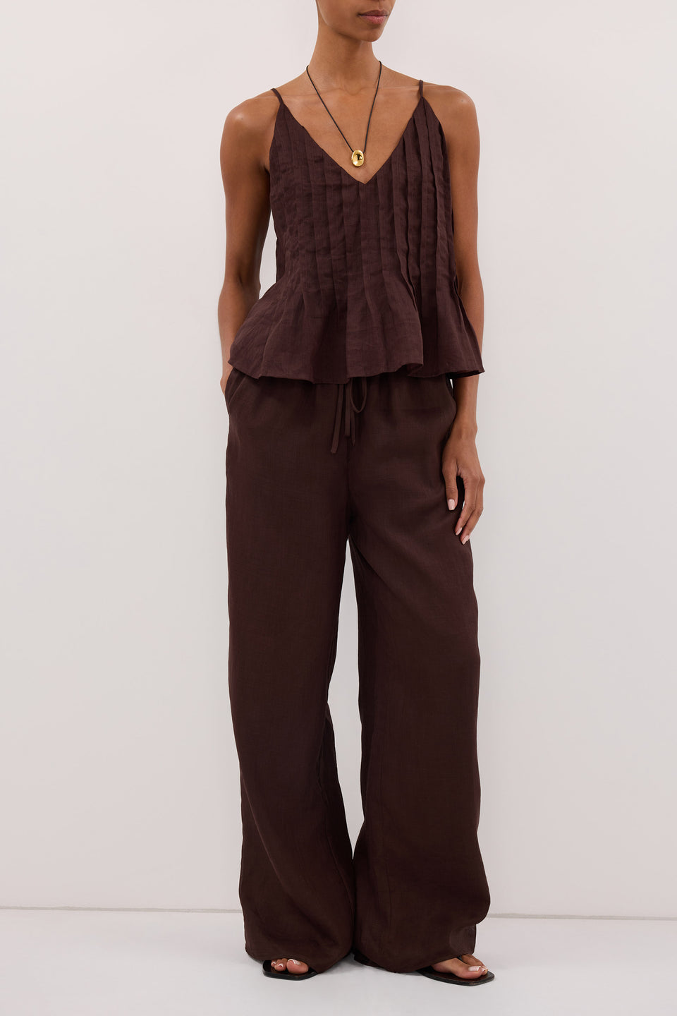 GINNY BURNT CHOC RAMIE PANT Clothing DISSH Boutiques