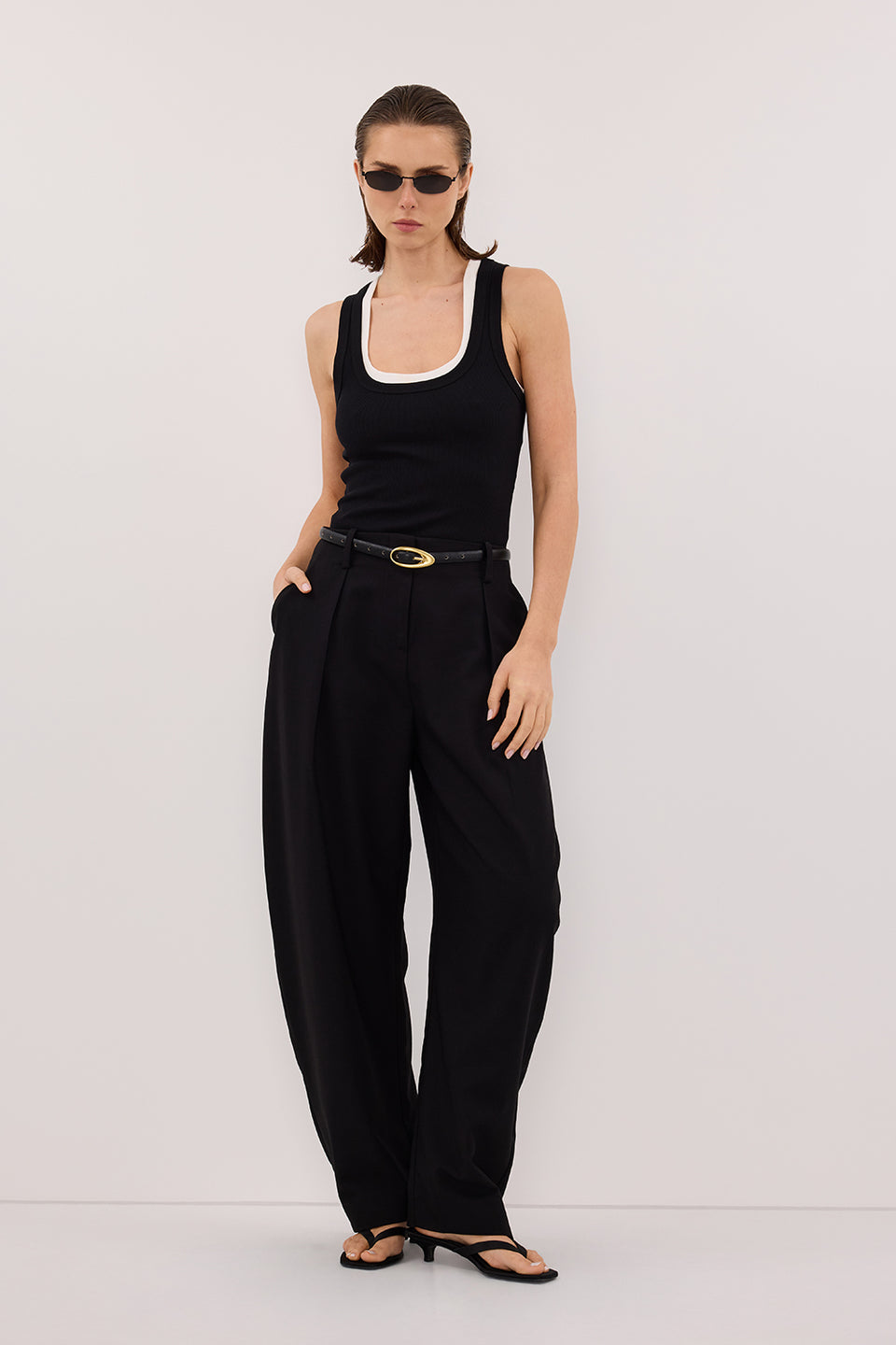 ROMY BLACK BARREL LEG TAILORED PANT - PRE ORDER Clothing DISSH Boutiques 6 BLACK