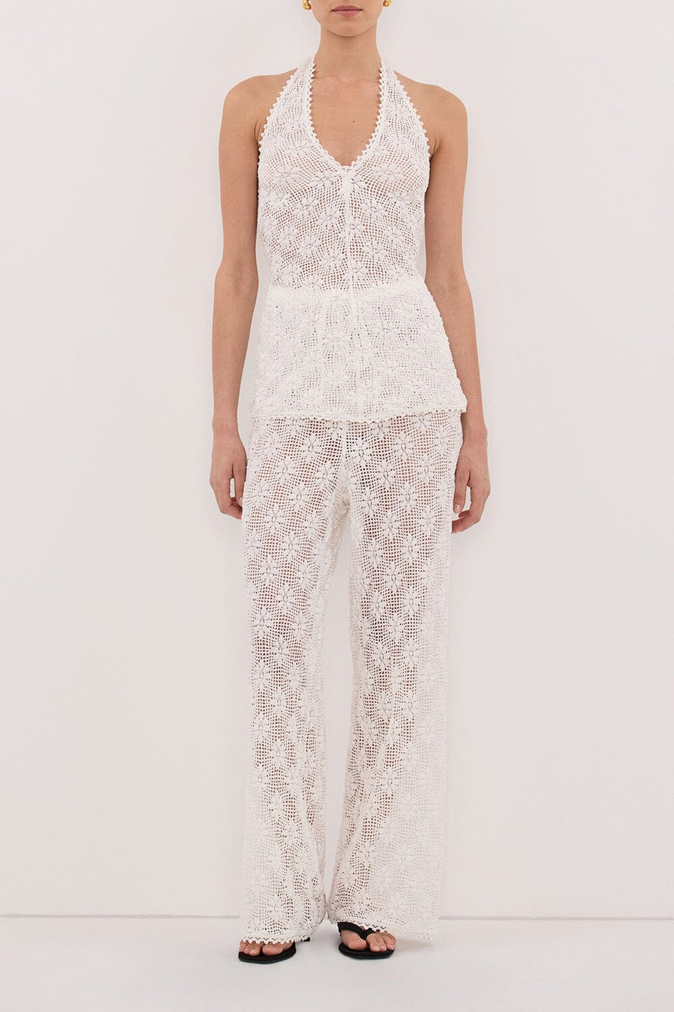 AGNES WHITE CROCHET WIDE LEG PANT Clothing DISSH Boutiques