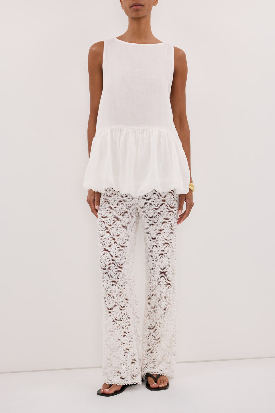 AGNES WHITE CROCHET WIDE LEG PANT