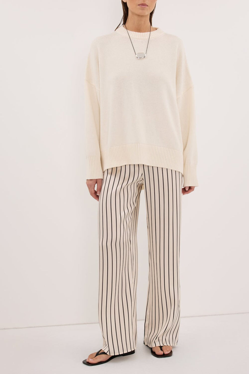 ADRIENNE CREAM STRIPE SILK PANT