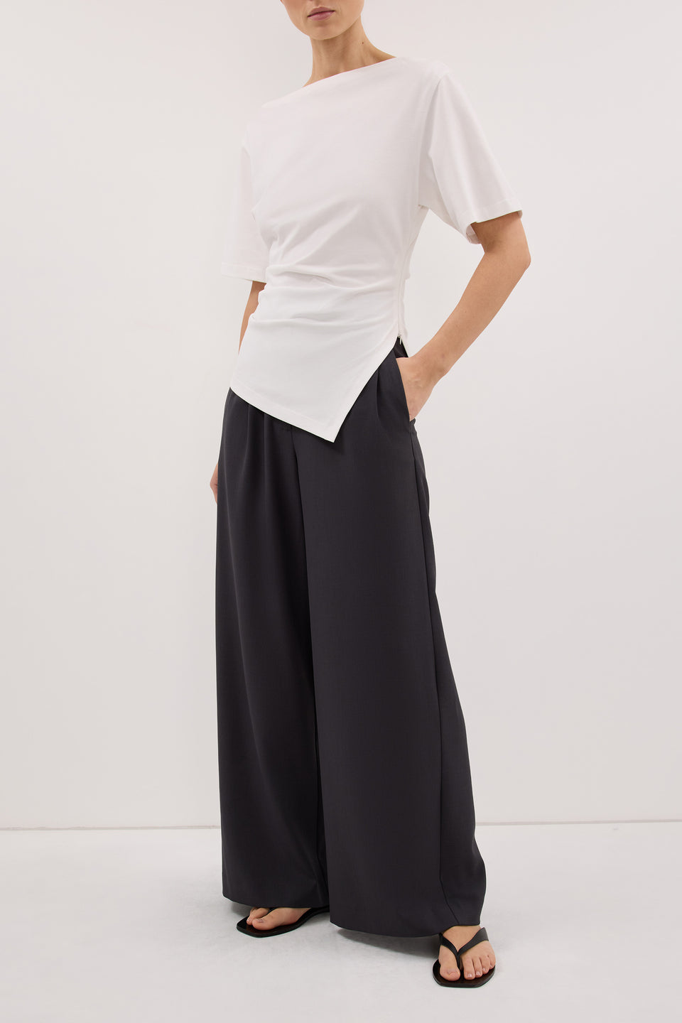 PARKER DARK GREY TAILORED WIDE LEG PANT