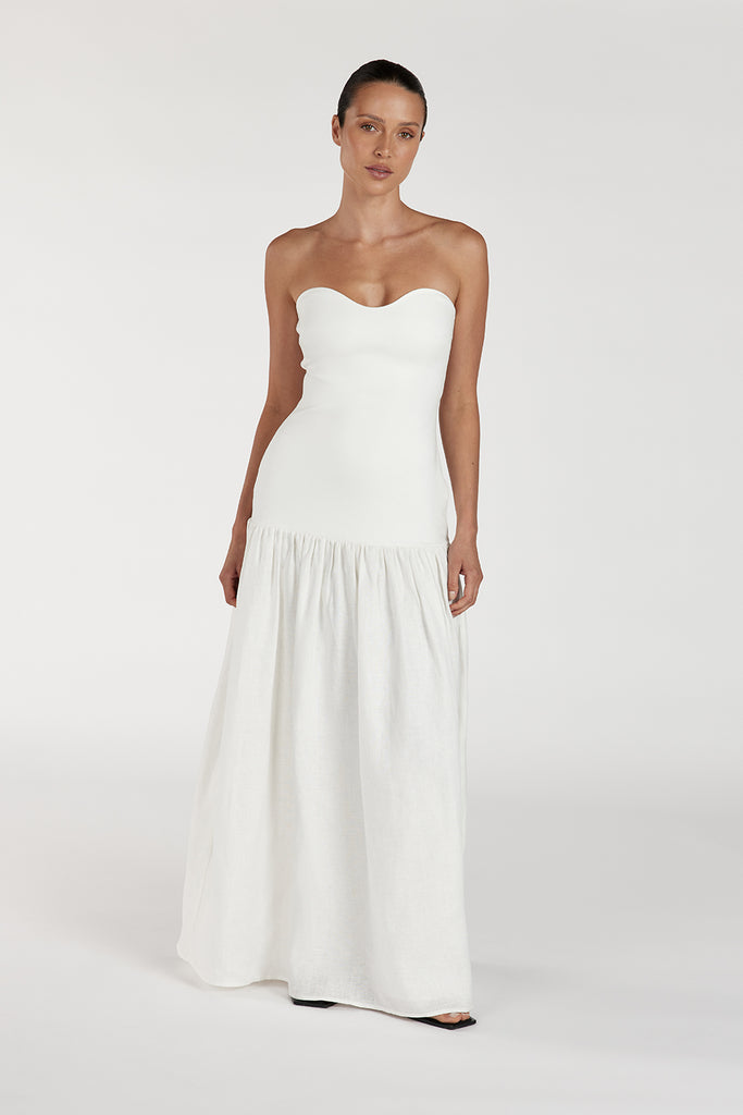 ELLISON WHITE STRAPLESS MIDI DRESS Dissh