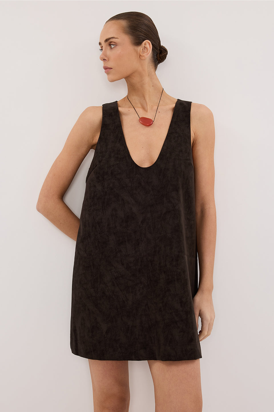 OAKLAND CHOC FAUX SUEDE MINI DRESS - PRE ORDER Clothing DISSH Boutiques