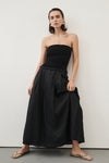 COCO BLACK STRAPLESS HYBRID MIDI DRESS