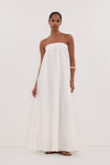 ELBA WHITE SHEER STRAPLESS MIDI DRESS