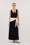 JULIE BLACK SLEEVELESS SCARF MIDI DRESS