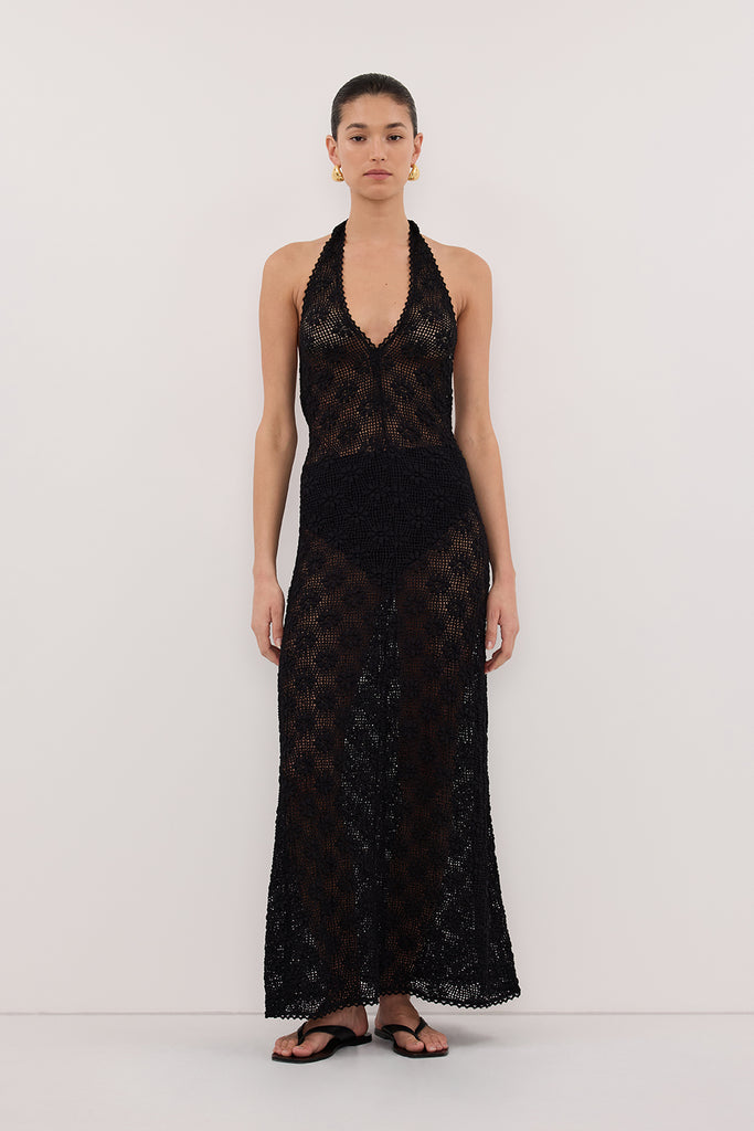 AGNES BLACK CROCHET HALTER DRESS | Dissh AGNES BLACK CROCHET HALTER DRESS | Dissh