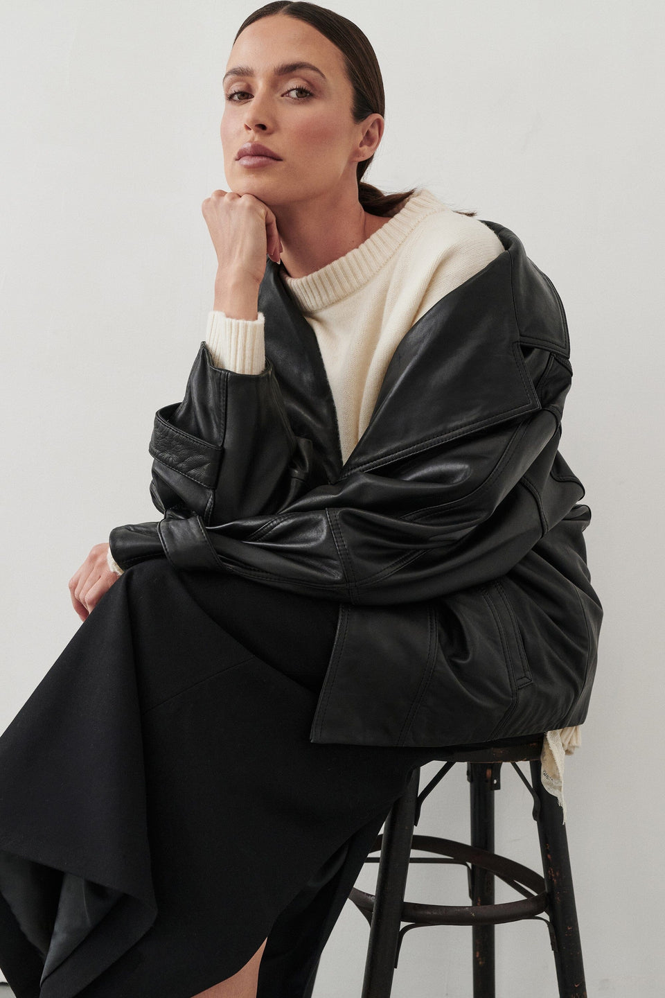 MARGOT BLACK OVERSIZED LEATHER JACKET Clothing DISSH Boutiques