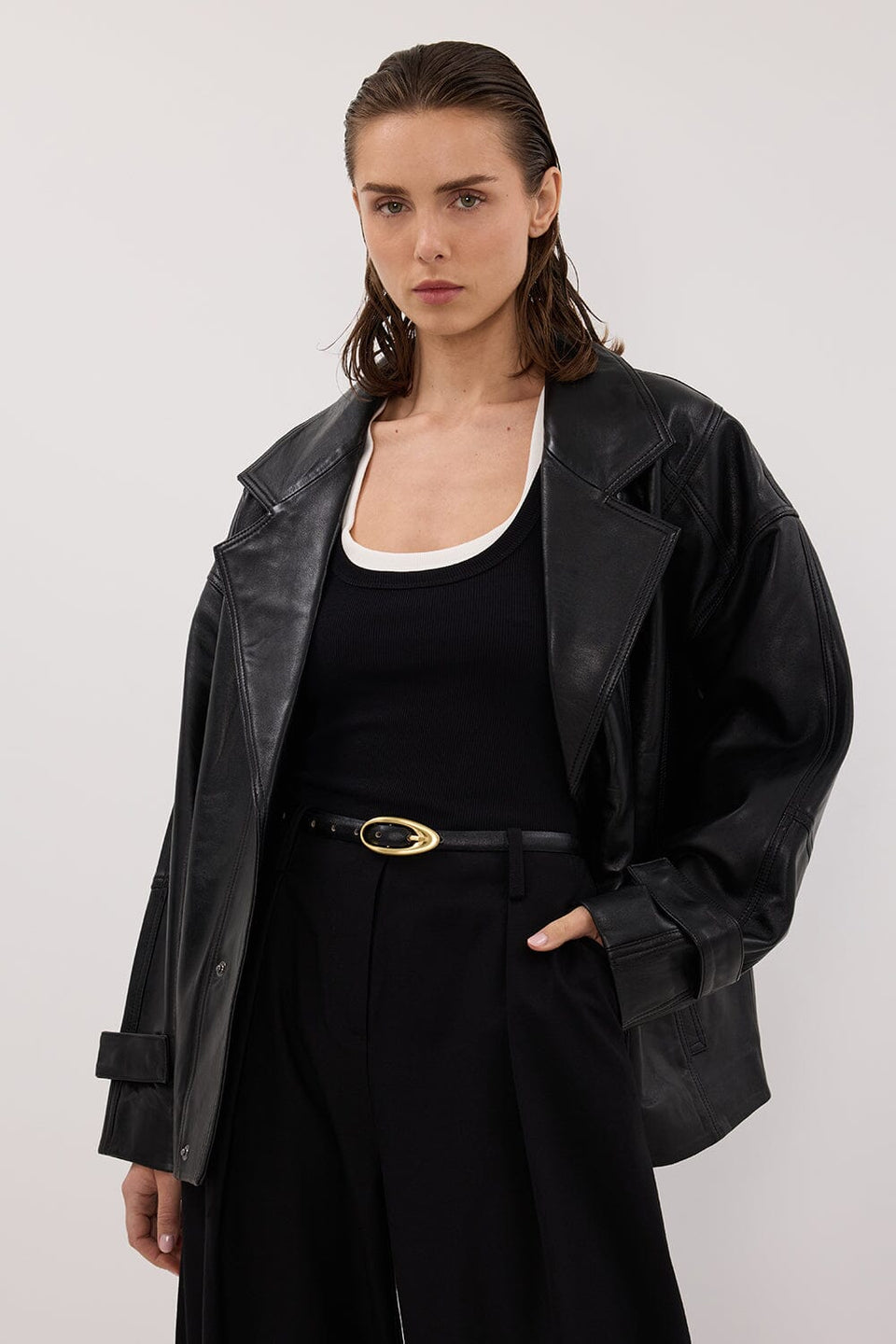 MARGOT BLACK OVERSIZED LEATHER JACKET Clothing DISSH Boutiques