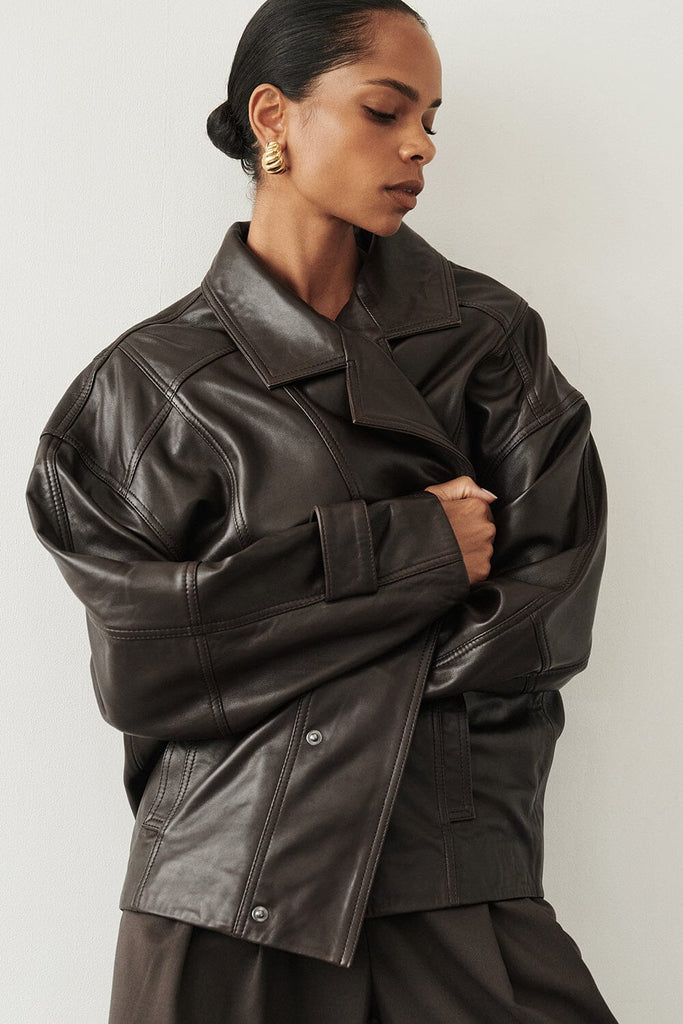 MARGOT CHOC OVERSIZED LEATHER JACKET