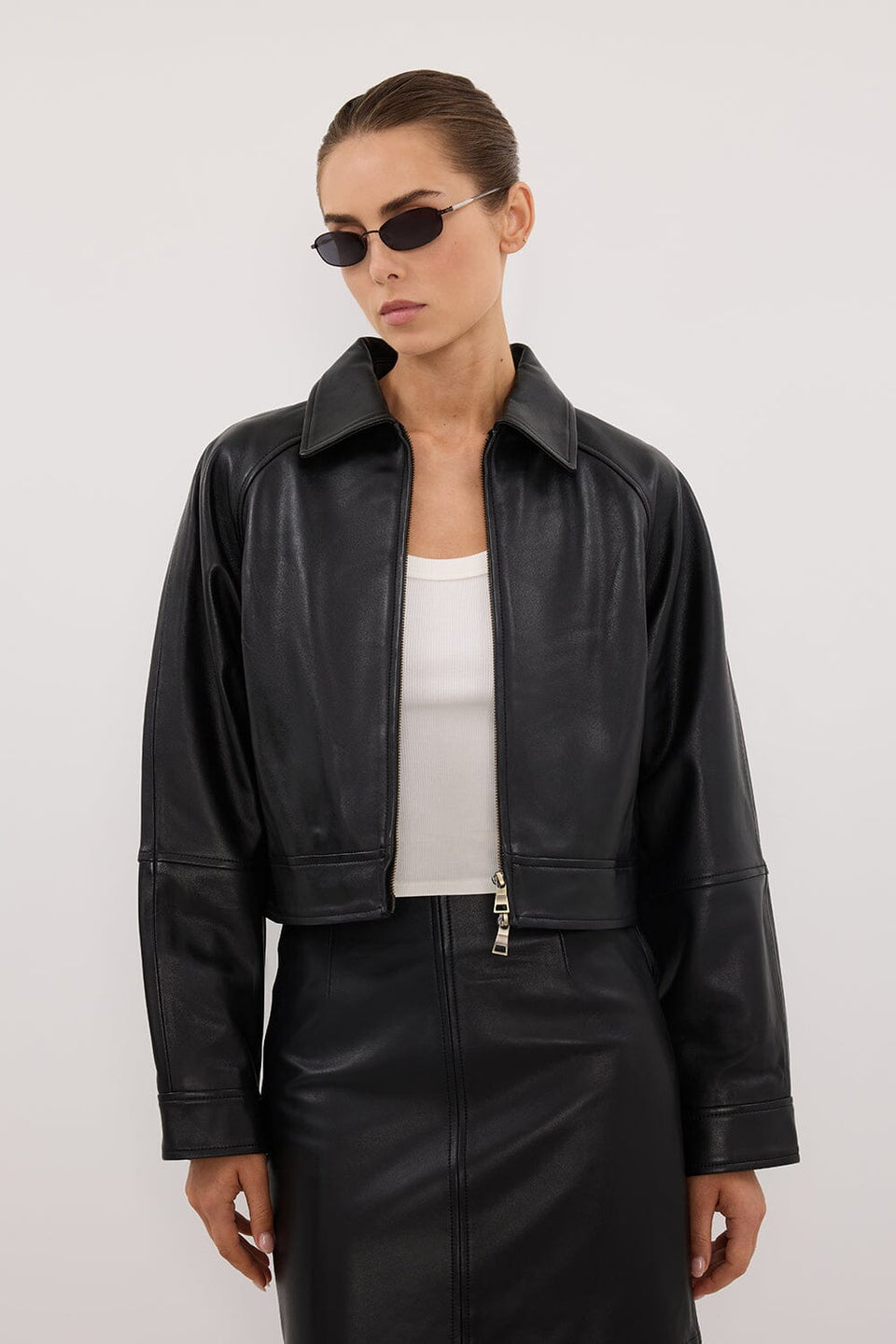 FREYA BLACK CROPPED LEATHER JACKET