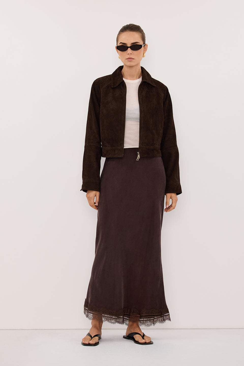 MAEVE BITTER CHOC SUEDE CROPPED JACKET