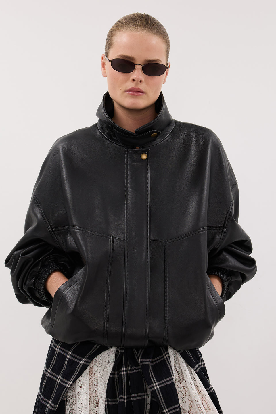 SERIN BLACK LEATHER BOMBER JACKET - PRE ORDER