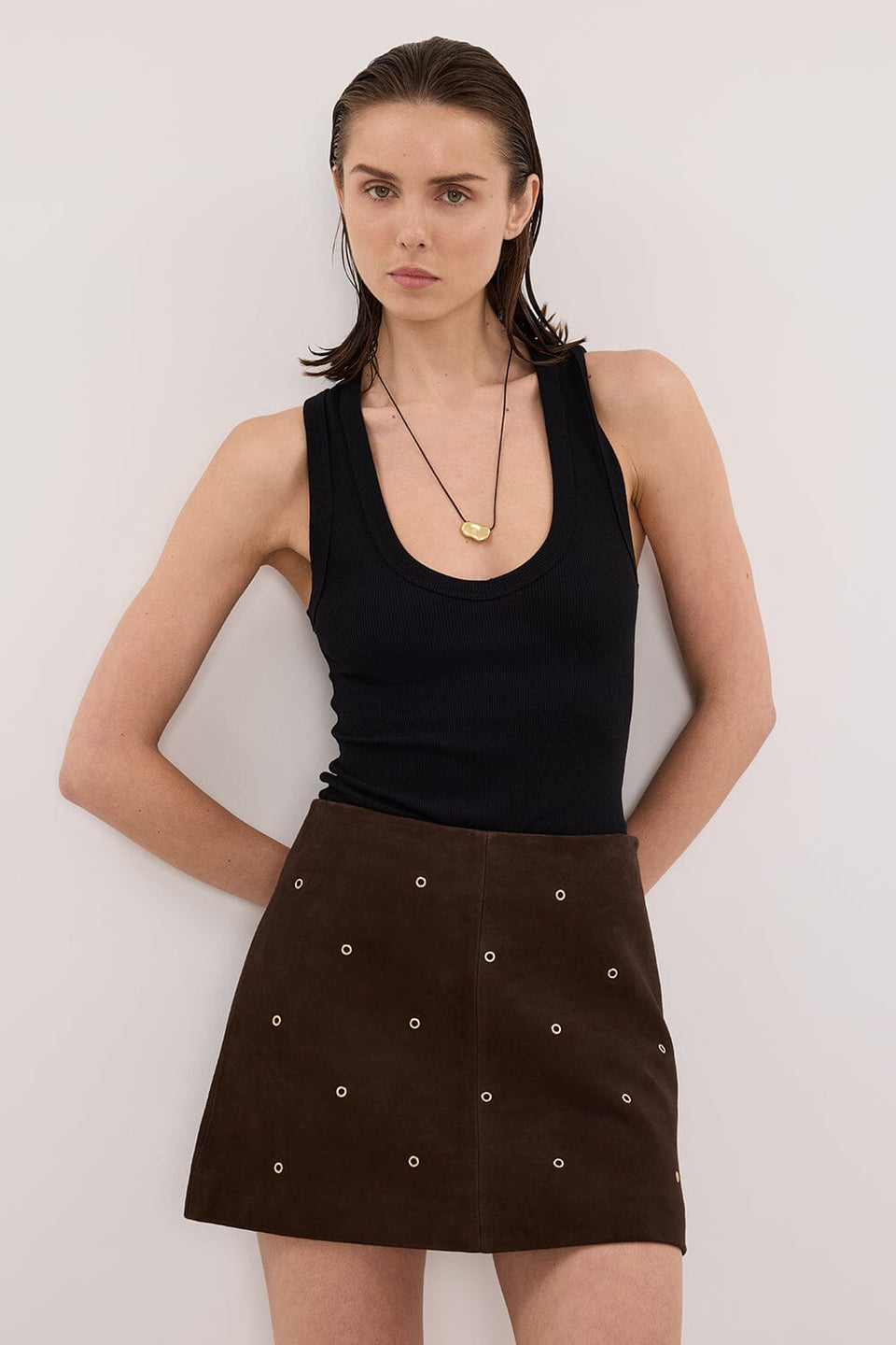 SYLVIE BITTER CHOC SUEDE MINI SKIRT Clothing DISSH Boutiques