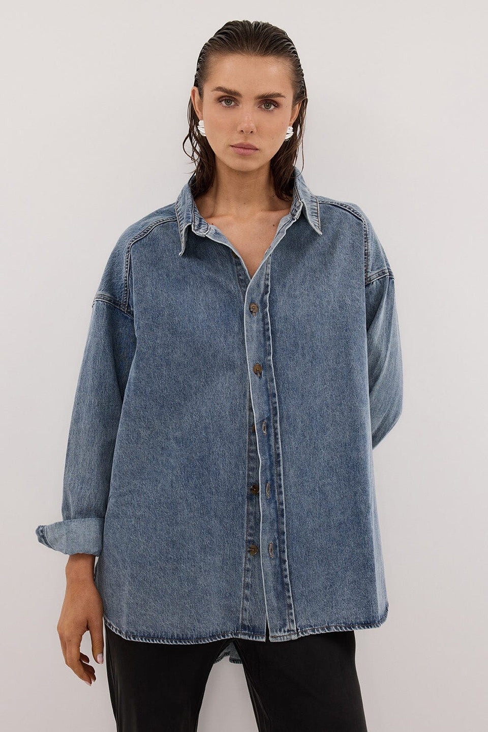 ASHTON CLASSIC BLUE OVERSIZED DENIM SHIRT Clothing DISSH Boutiques