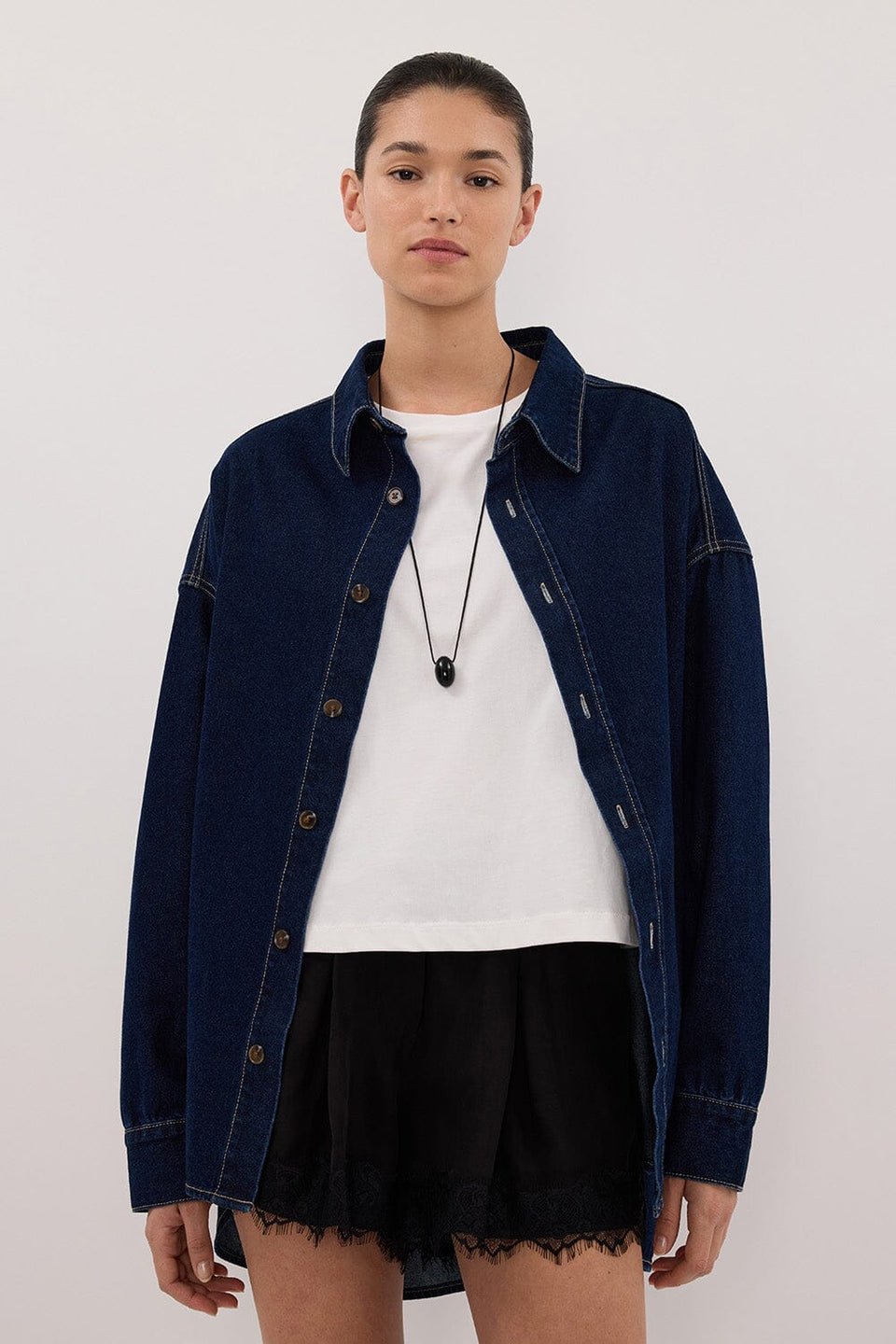 ASHTON INDIGO OVERSIZED DENIM SHIRT Clothing DISSH Boutiques