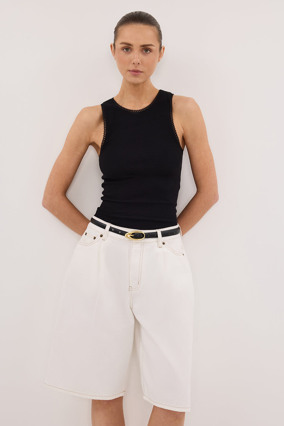CHARLIZE BLACK SLEEVELESS KNIT TANK Clothing DISSH Boutiques