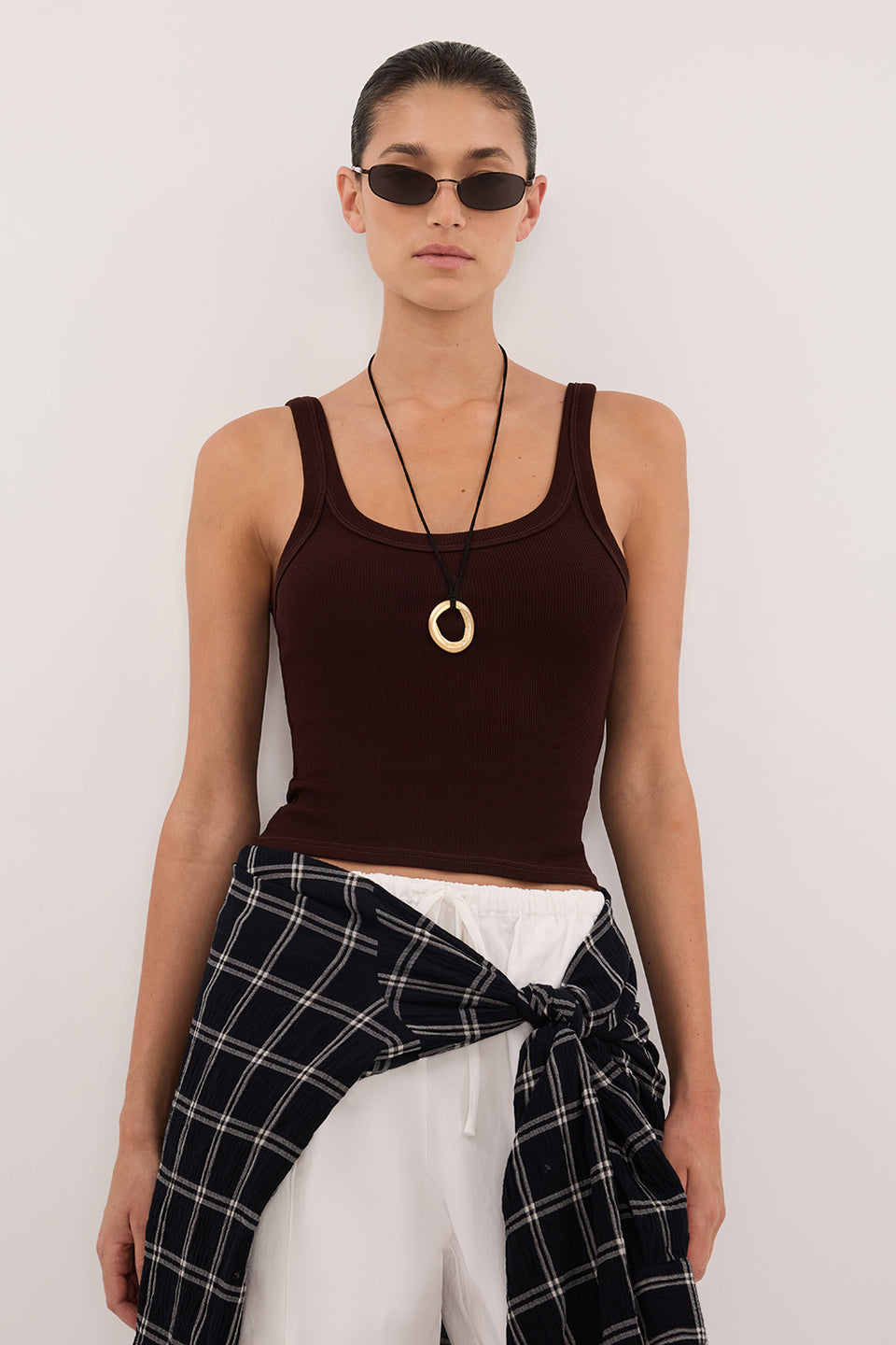 PHOEBE BURNT CHOC SLEEVELESS SCOOP NECK TANK Clothing DISSH Boutiques