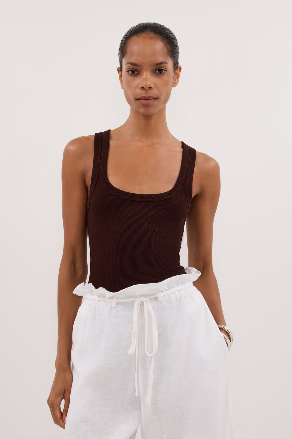 CLARA BURNT CHOC SCOOP NECK TANK TOP