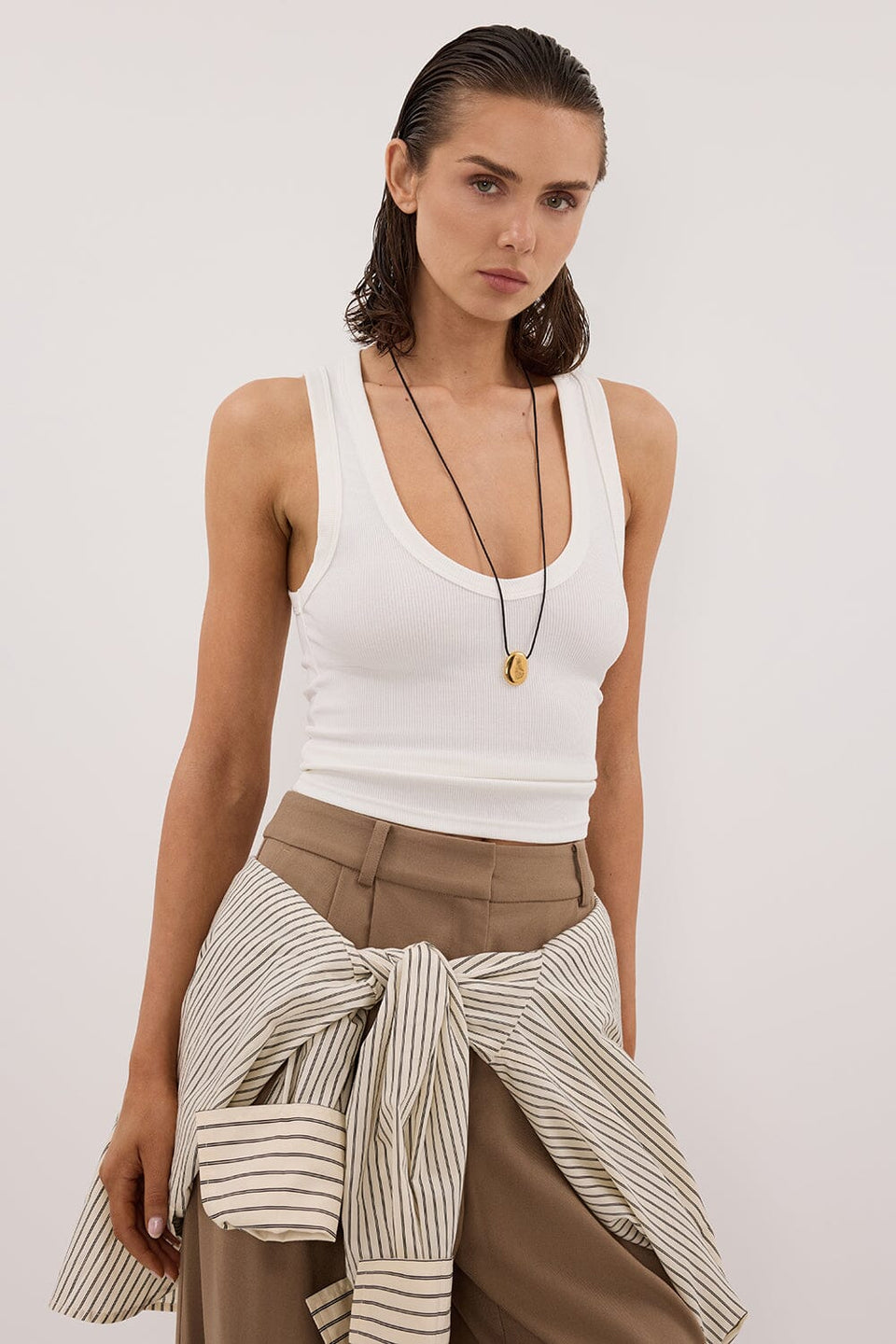 YASMIN OFF WHITE SLEEVELESS KNIT TANK Clothing DISSH Boutiques
