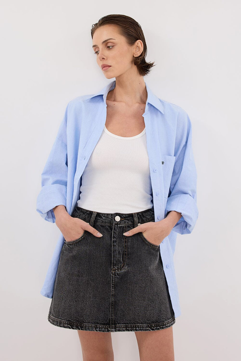 MASON WASHED BLACK DENIM MINI SKIRT Clothing DISSH Boutiques